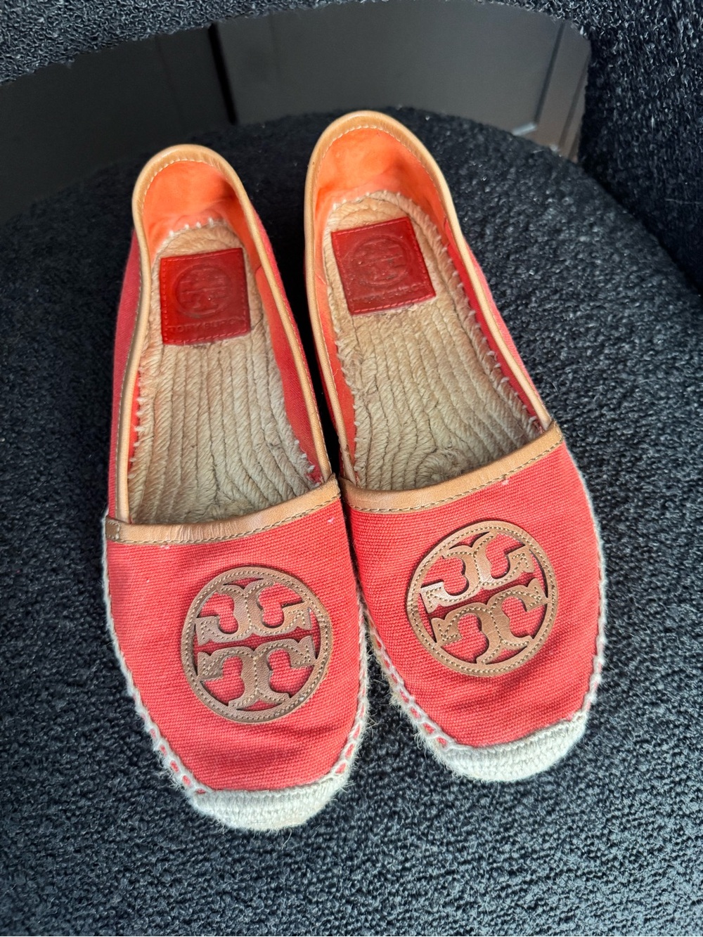 Tory Burch Coral Canvas Espadrille Flats with Leather Trim - Picture 3 of 5